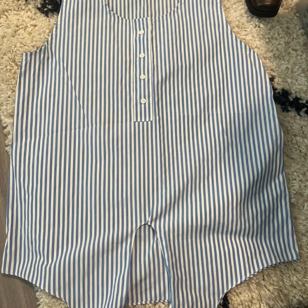 White Birch Blue and White Striped Sleeveless Top